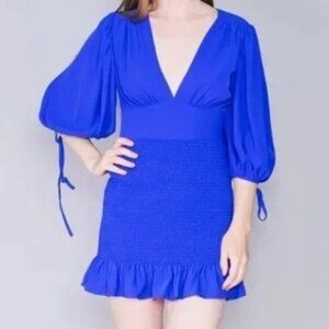 Amanda Uprichard Womens Gala Blue Smocked Mini Dress in Violet
